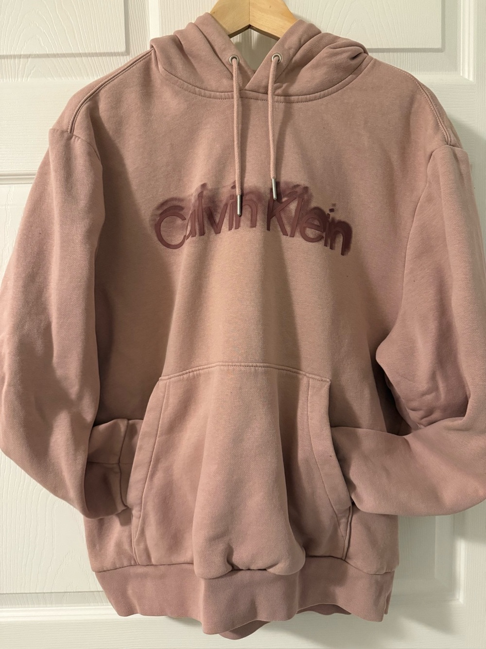 Calvin Klein Women’s Blush Taupe Logo Hoodie Fleece Pullover Medium